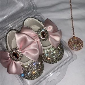 Baby rhinestone shoes with matching paci clip